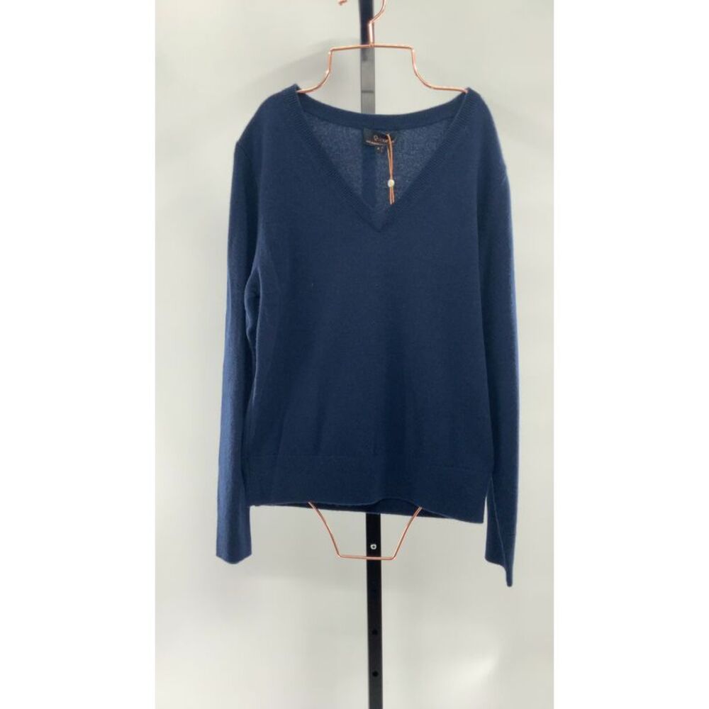 Quince Mongolian Cashmere V-Neck Sweater True Navy Women's NWT - Picture 3 of 5
